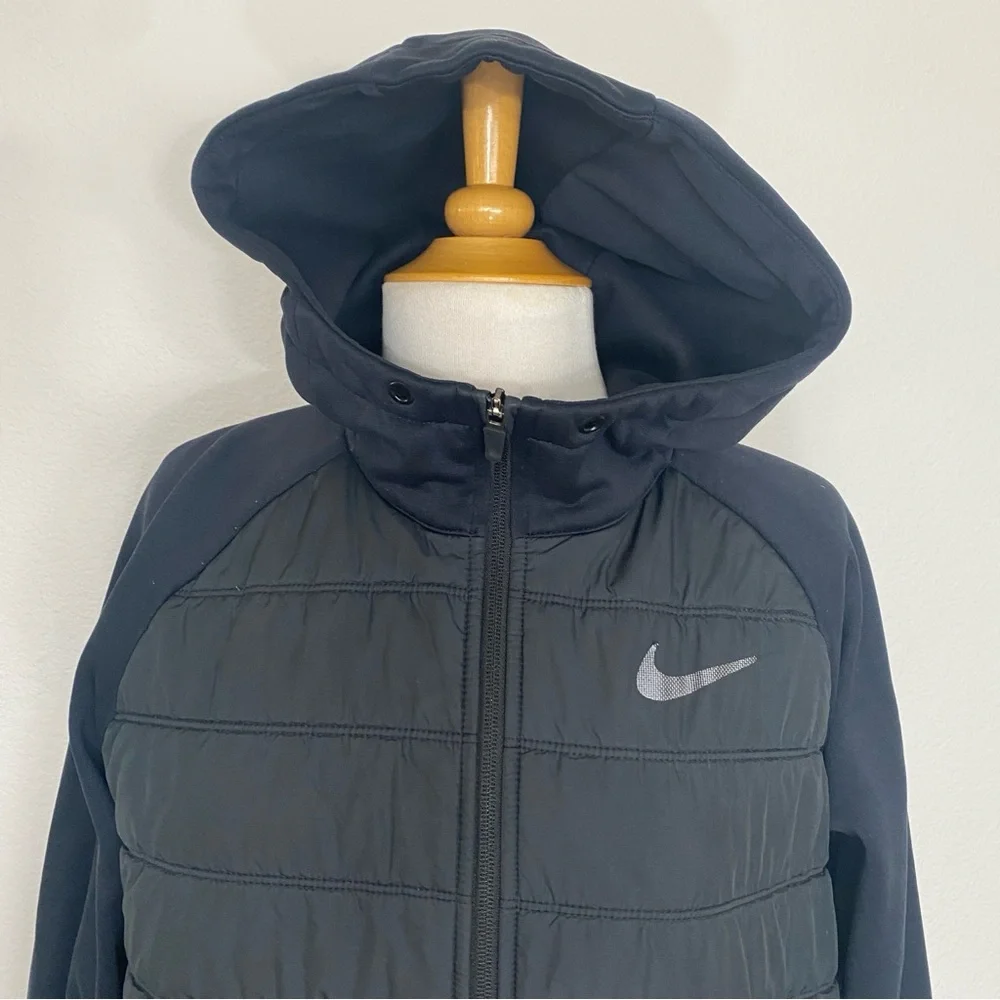 Nike Men's Black Hooded Partial Quilted Puffer Jacket Size Large Outdoor Active - Picture 5 of 16